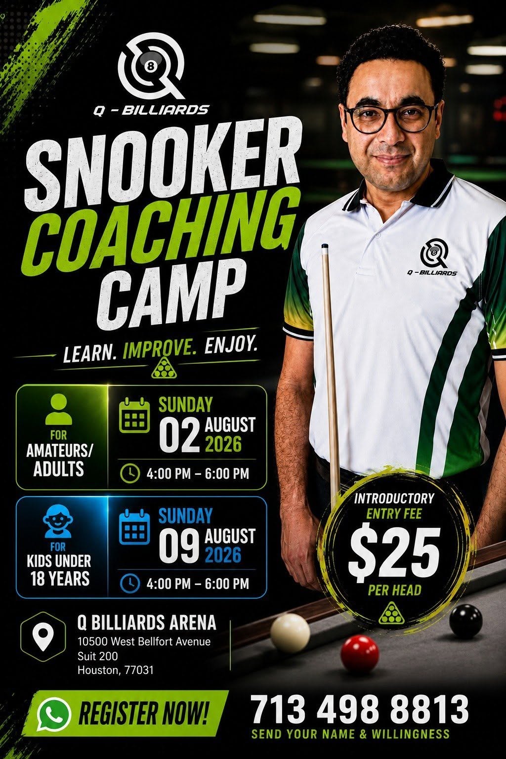 Q Billiards Arena snooker coaching camp